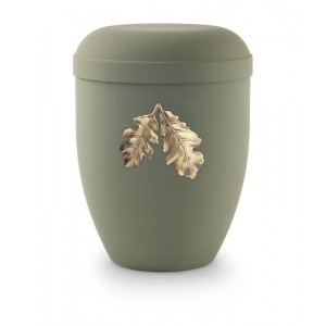 Biodegradable Urn (Olive Green with Gold Leaves Motif) 